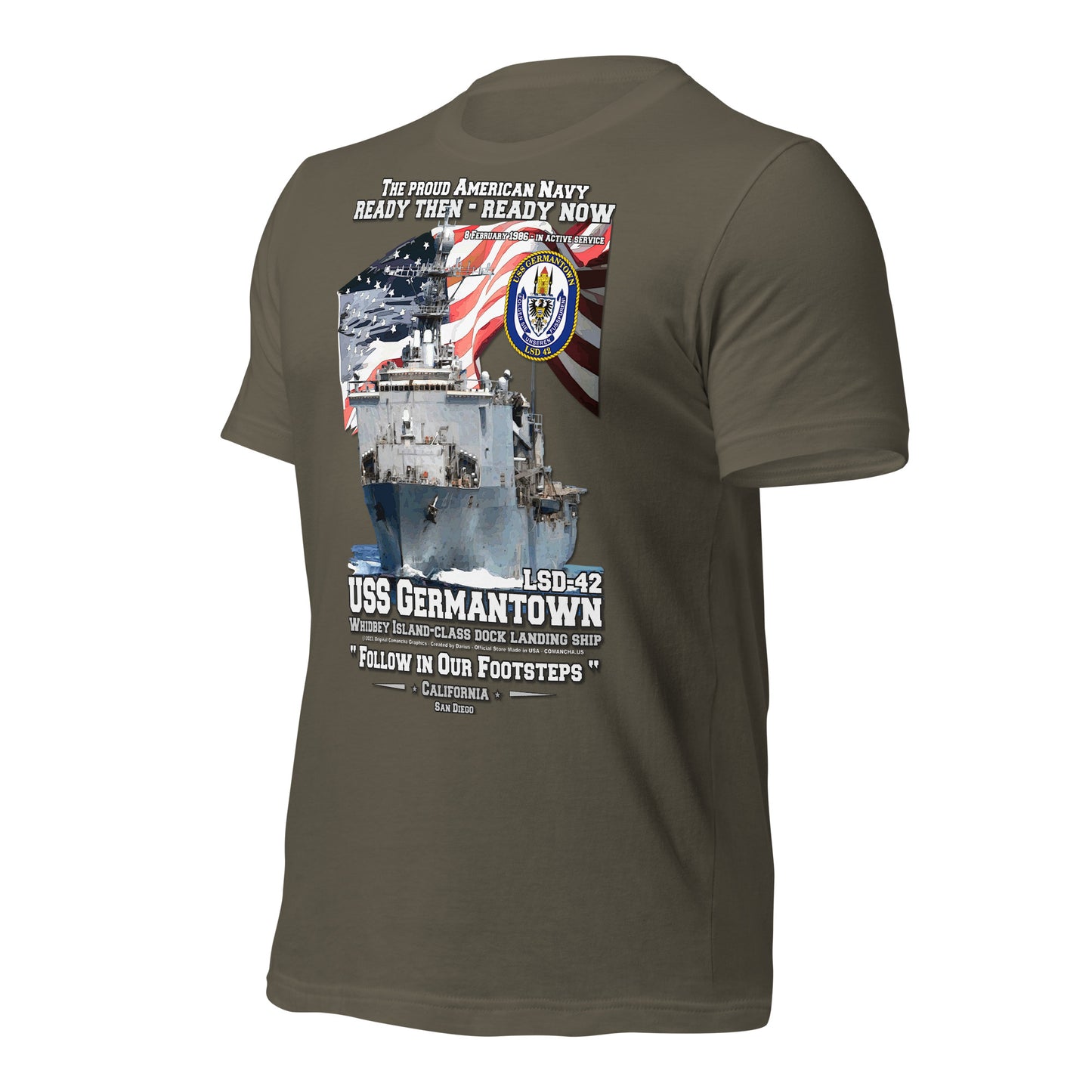 USS GERMANTOWN tee, US Navy Dock Landing Ship T-shirt, Comancha Navy Ship T-shirt, USS GERMANTOWN veterans tee, USS veterans tee, comancha graphics tee,