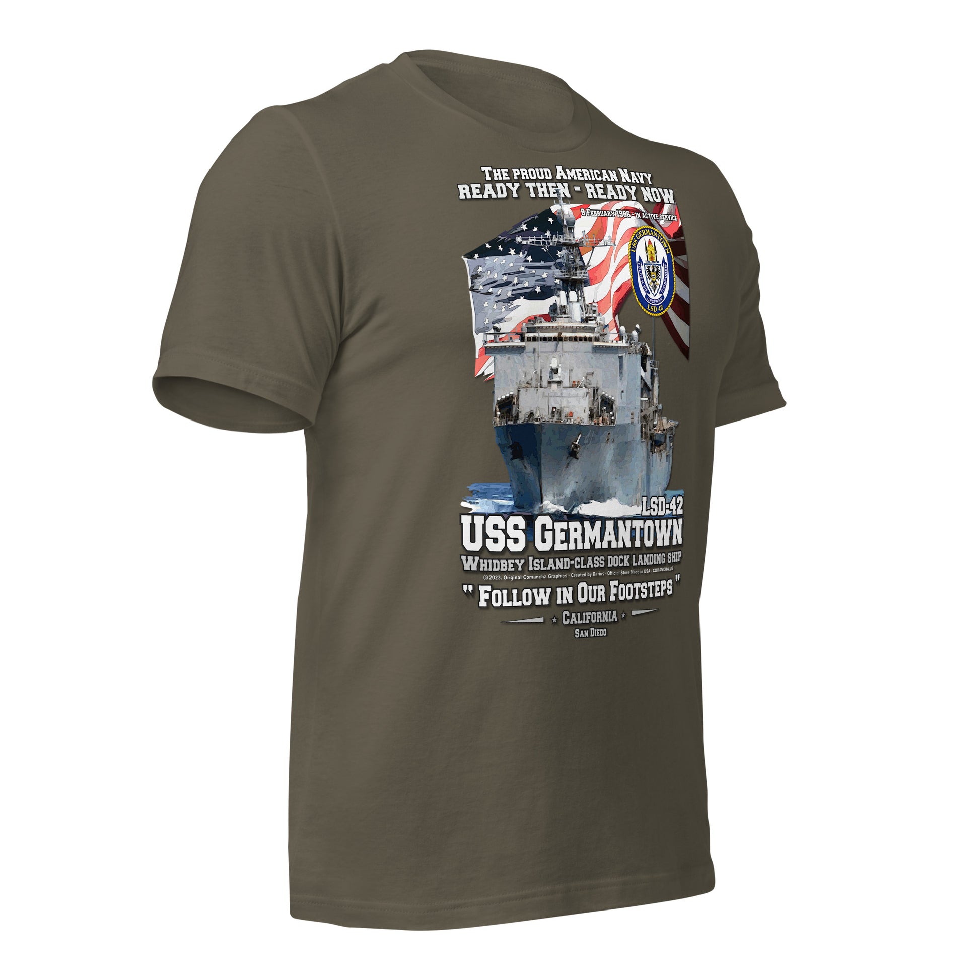 USS GERMANTOWN tee, US Navy Dock Landing Ship T-shirt, Comancha Navy Ship T-shirt, USS GERMANTOWN veterans tee, USS veterans tee, comancha graphics tee,