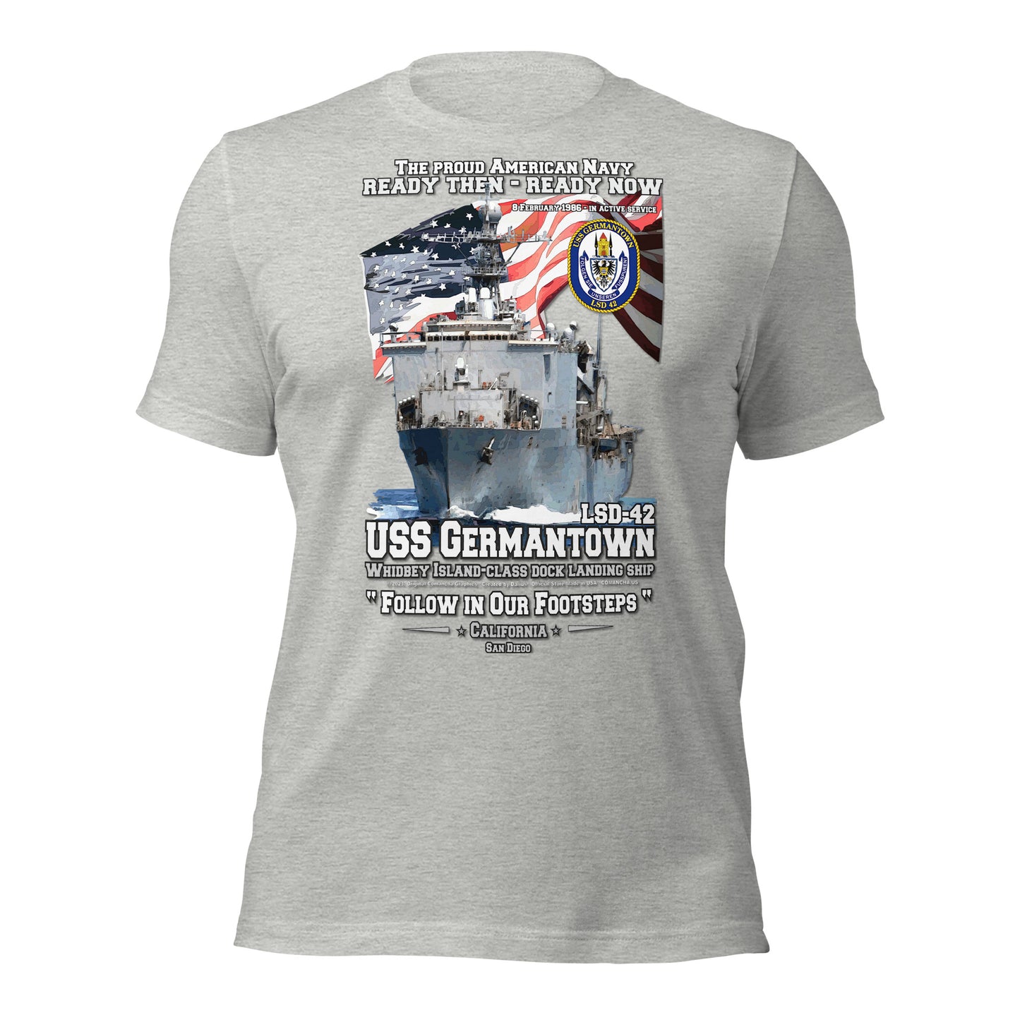 USS GERMANTOWN tee, US Navy Dock Landing Ship T-shirt, Comancha Navy Ship T-shirt, USS GERMANTOWN veterans tee, USS veterans tee, comancha graphics tee,