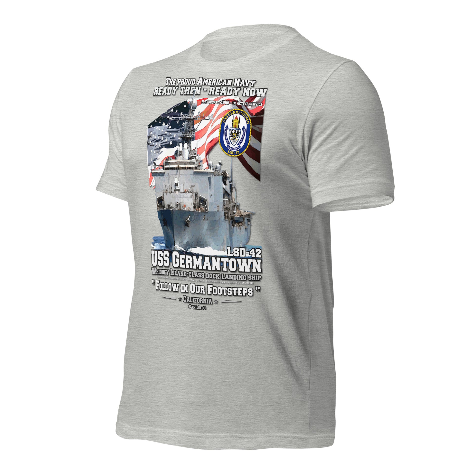 USS GERMANTOWN tee, US Navy Dock Landing Ship T-shirt, Comancha Navy Ship T-shirt, USS GERMANTOWN veterans tee, USS veterans tee, comancha graphics tee,