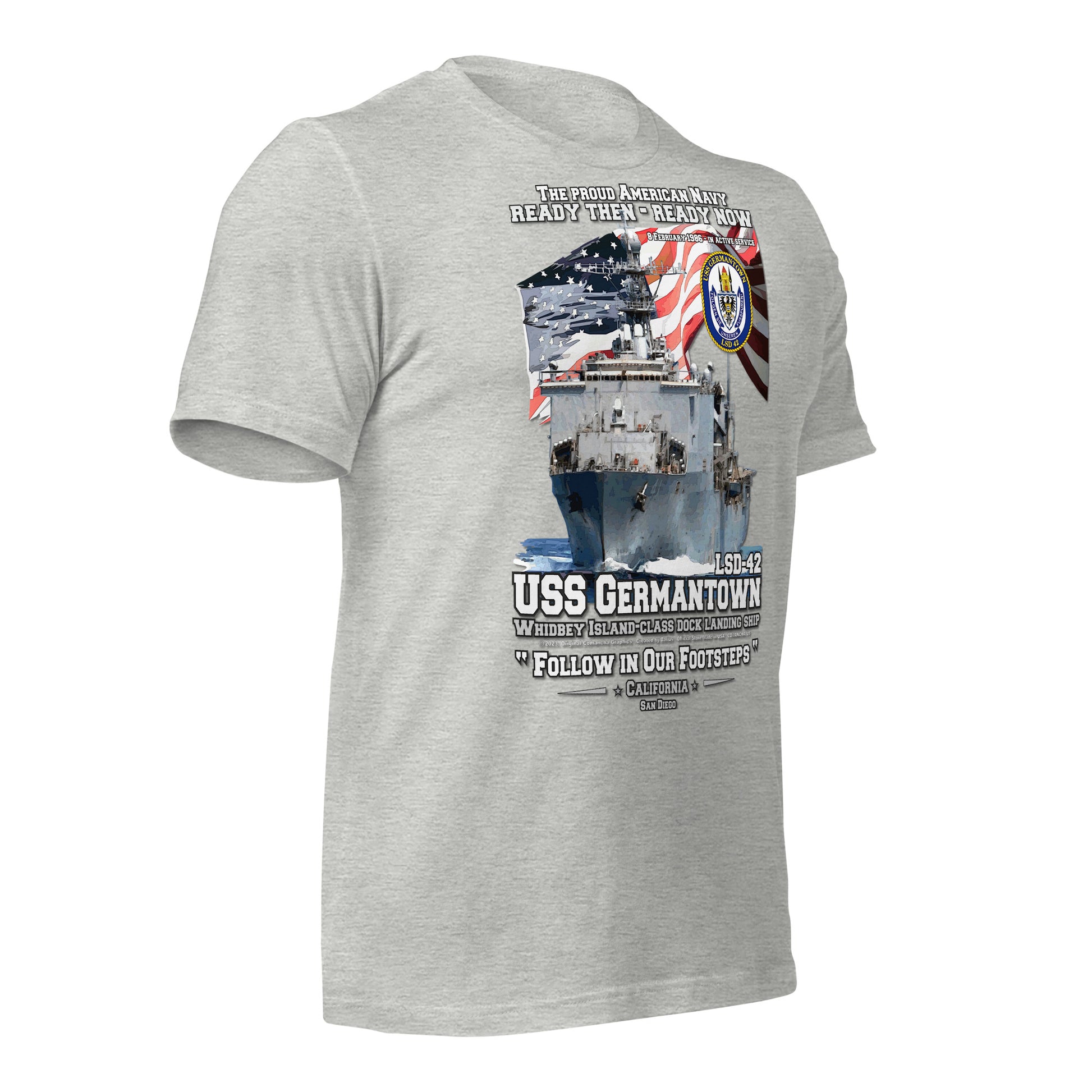 USS GERMANTOWN tee, US Navy Dock Landing Ship T-shirt, Comancha Navy Ship T-shirt, USS GERMANTOWN veterans tee, USS veterans tee, comancha graphics tee,