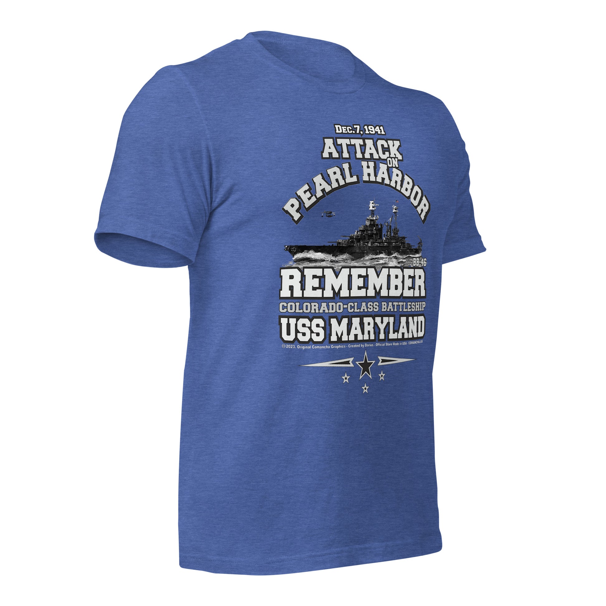 USS MARYLAND BB-46 T-shirt, USS MARYLAND t-shirt, US Navy Battleship Veterans T-shirt, USS MARYLAND battleship tee, US Navy T-shirt,Comancha Graphics Tee,Comancha,