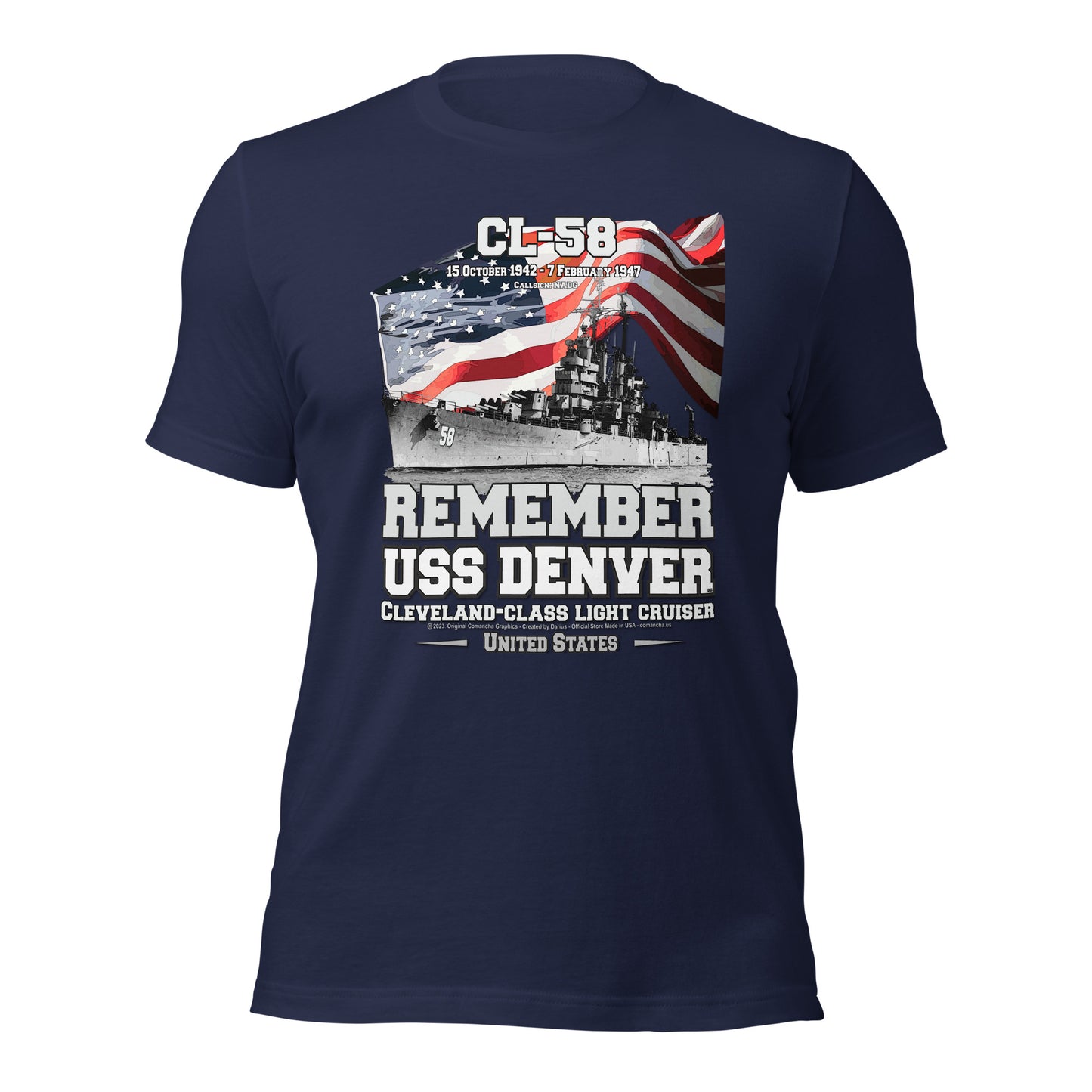 USS DENVER CL-58 tee, Light Cruiser Veterans Unisex t-shirt, Comancha.us t-shirts,