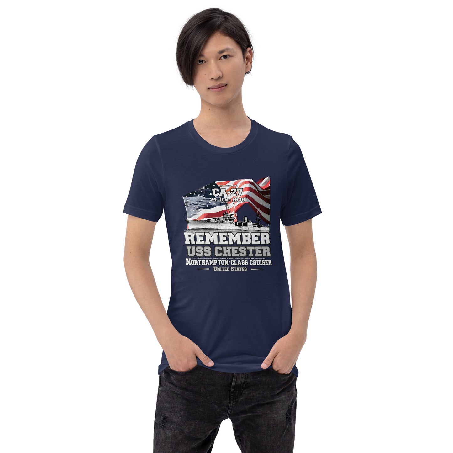 USS CHESTER tee,USS CHESTER CA-27 tee, US Cruiser Veterans T-shirts, Comancha Navy T-shirts,