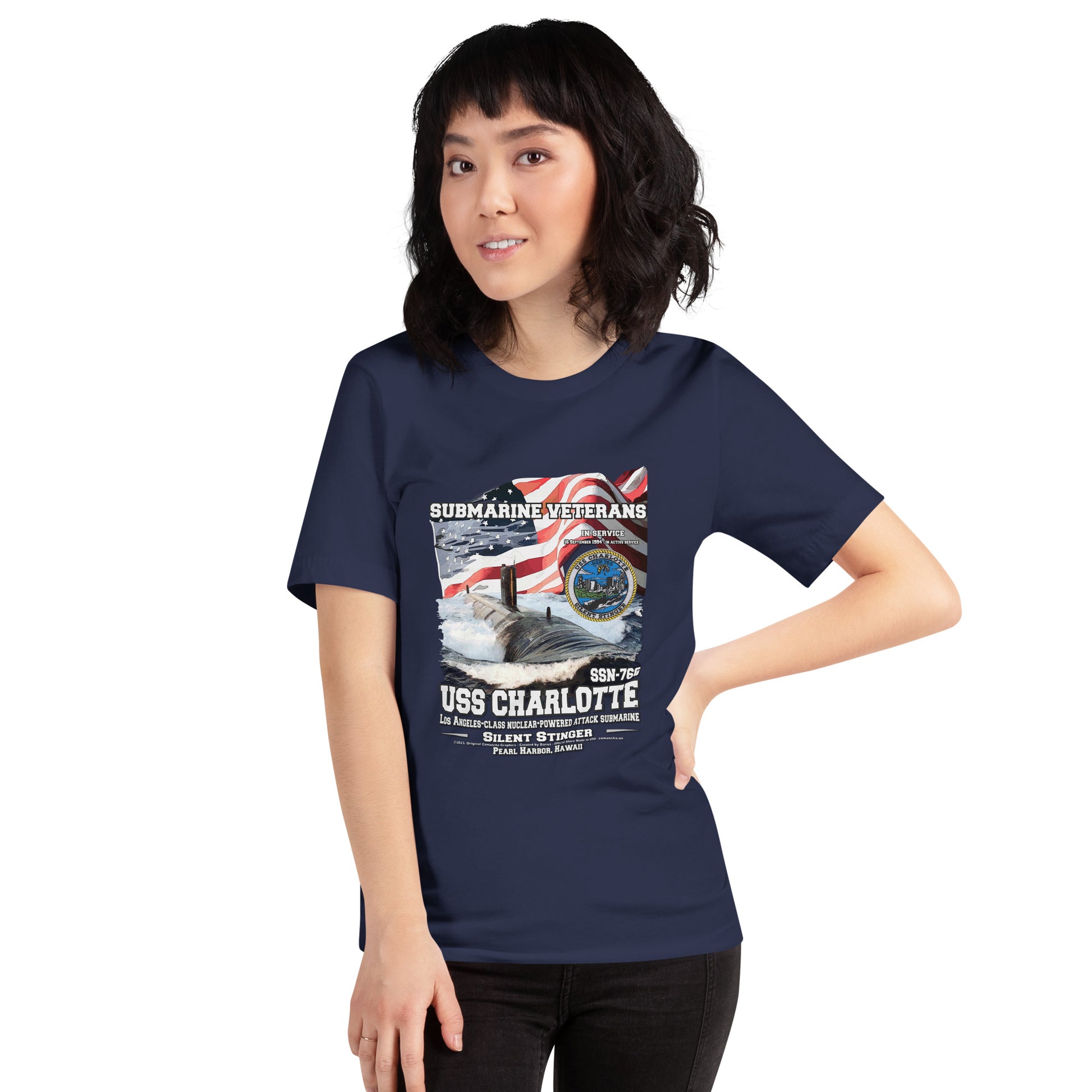 USS CHARLOTTE tee,USS CHARLOTTE SSN-766 tee, US Submarine Veterans T-shirts, Comancha T-shirts,