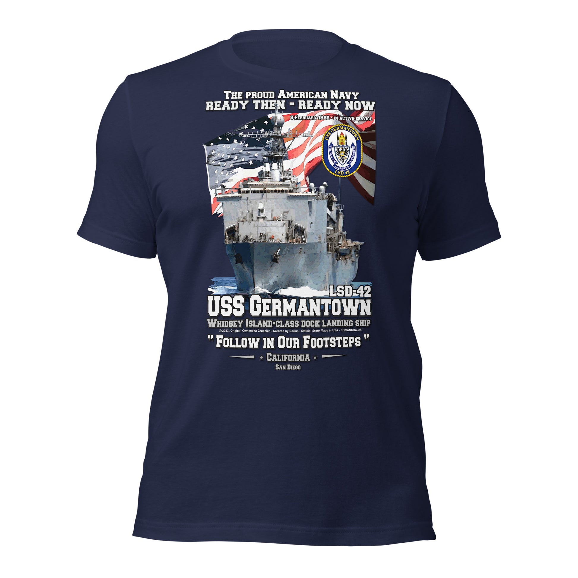 USS GERMANTOWN tee, US Navy Dock Landing Ship T-shirt, Comancha Navy Ship T-shirt, USS GERMANTOWN veterans tee, USS veterans tee, comancha graphics tee,