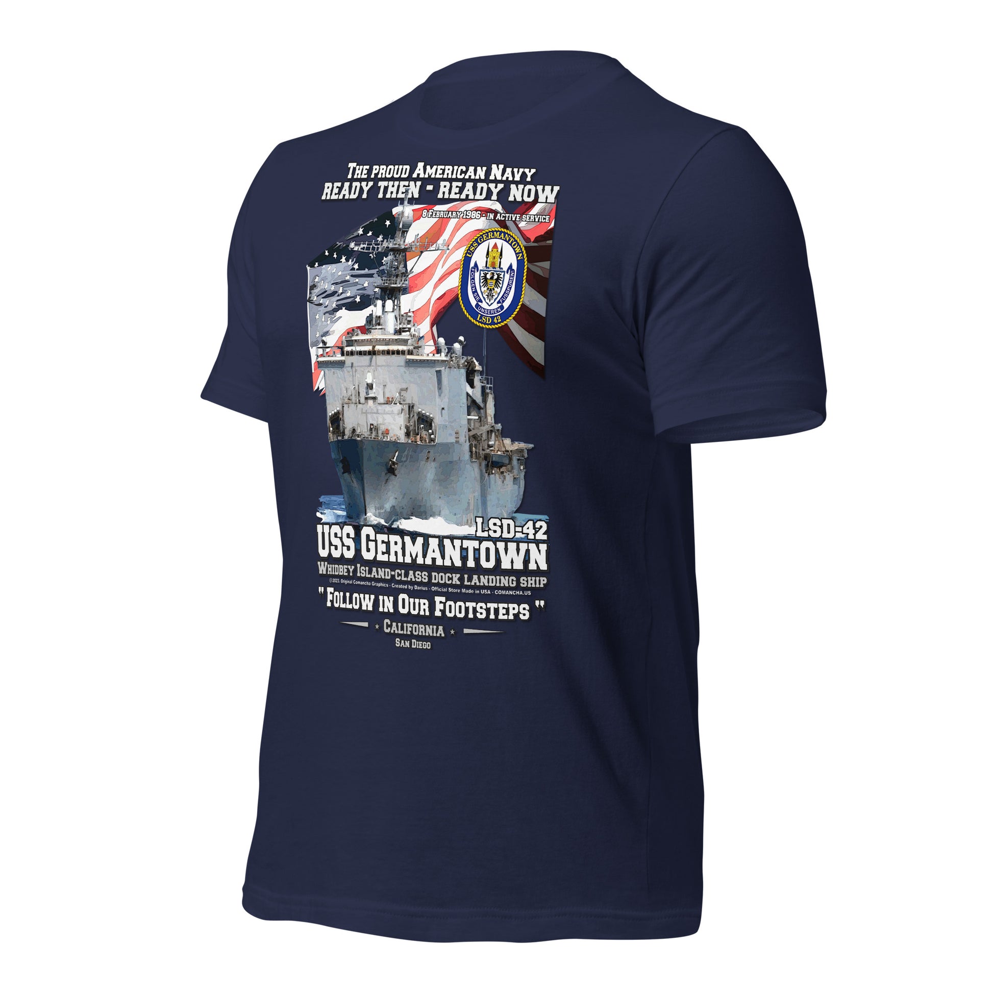 USS GERMANTOWN tee, US Navy Dock Landing Ship T-shirt, Comancha Navy Ship T-shirt, USS GERMANTOWN veterans tee, USS veterans tee, comancha graphics tee,