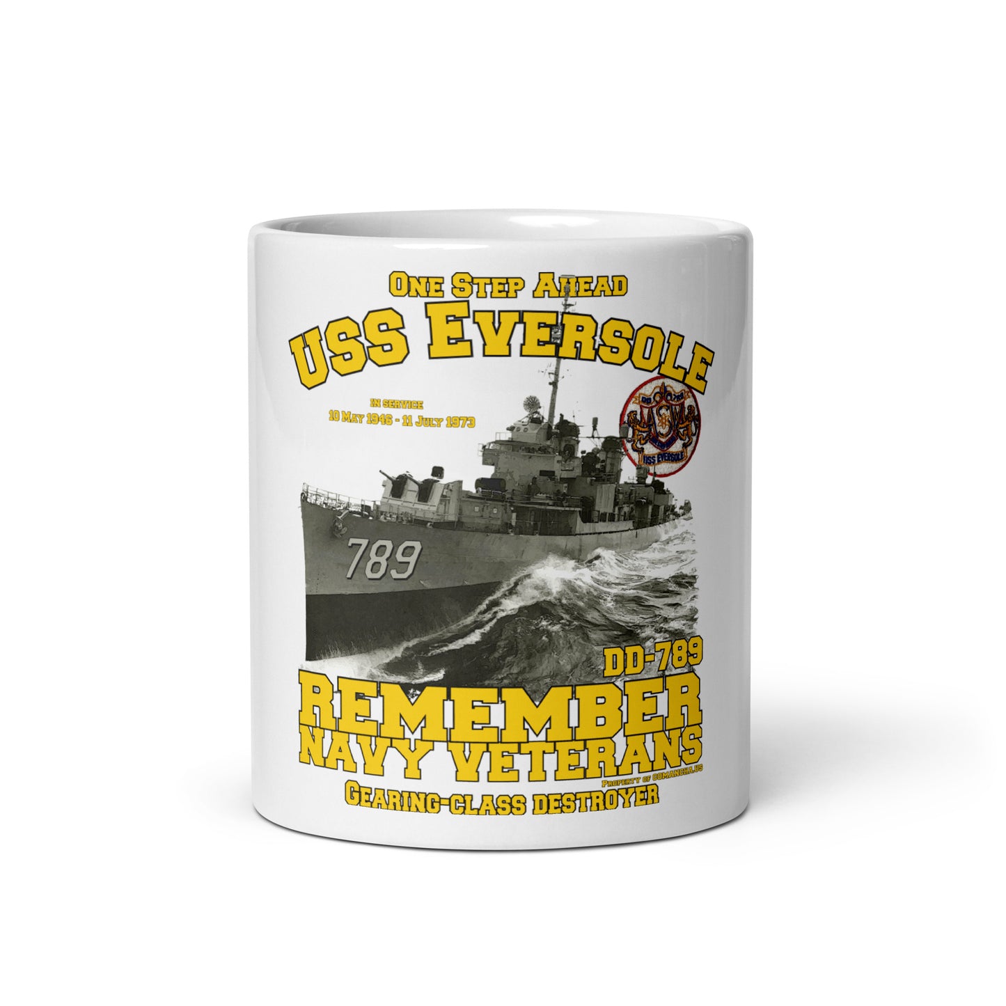 USS Eversole DD-789 Destroyer White glossy mug