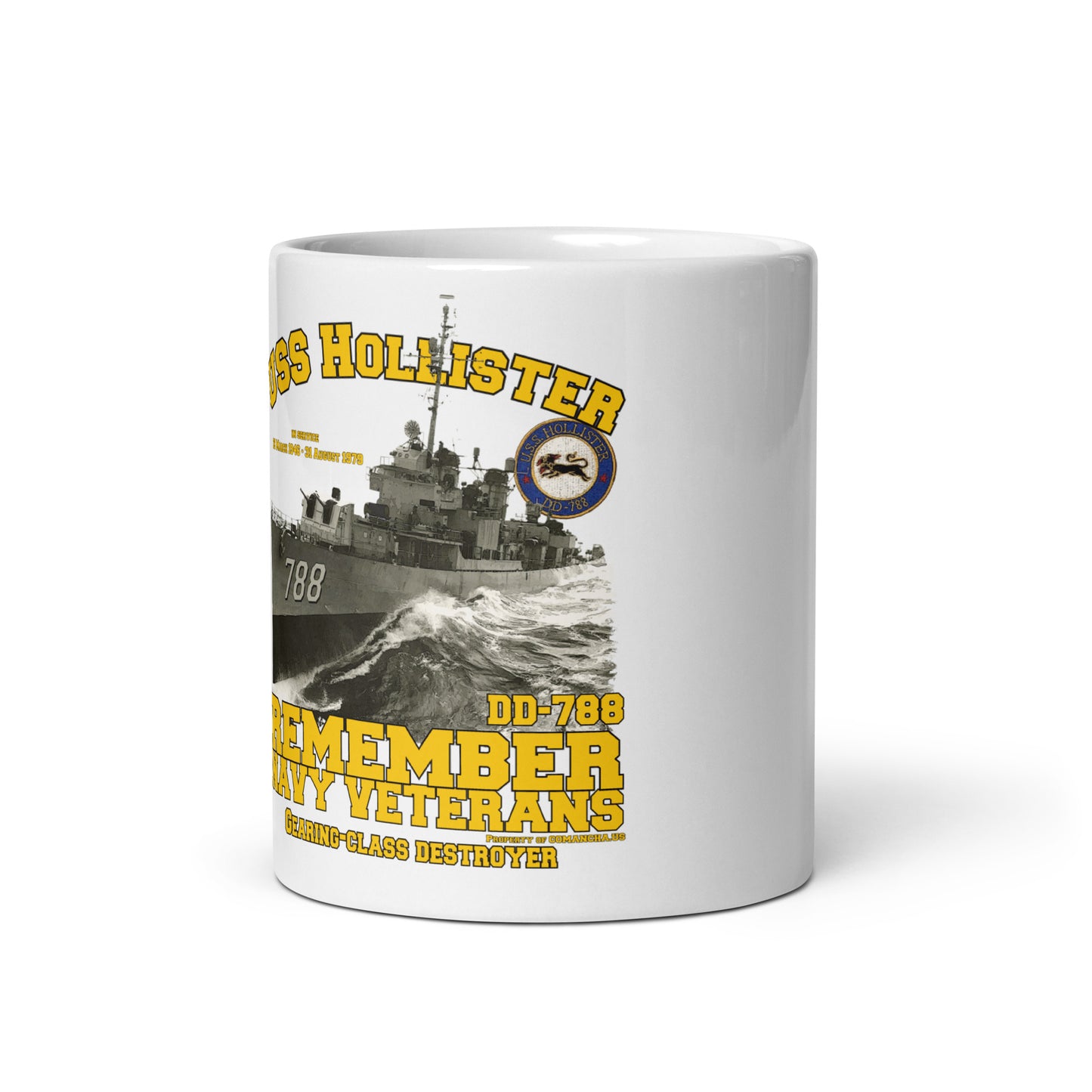 USS Hollister DD-788 Destroyer White glossy mug