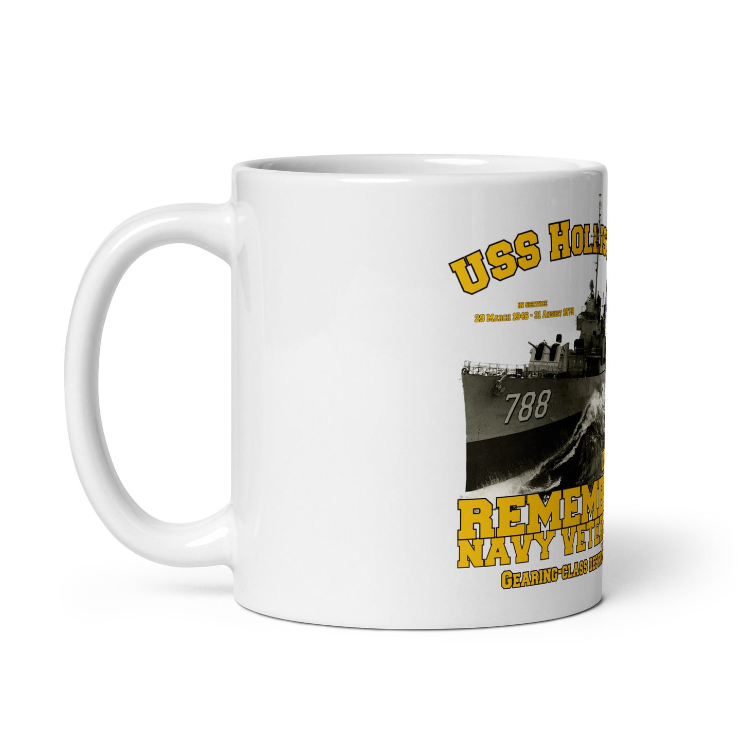 USS Hollister DD-788 Destroyer White glossy mug