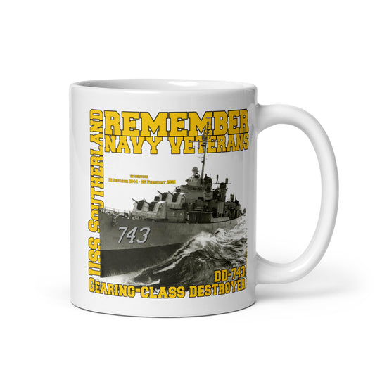 USS Southerland DD-743 Destroyer White mug