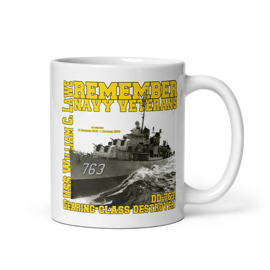 USS William C Lawe DD-763 Destroyer White mug