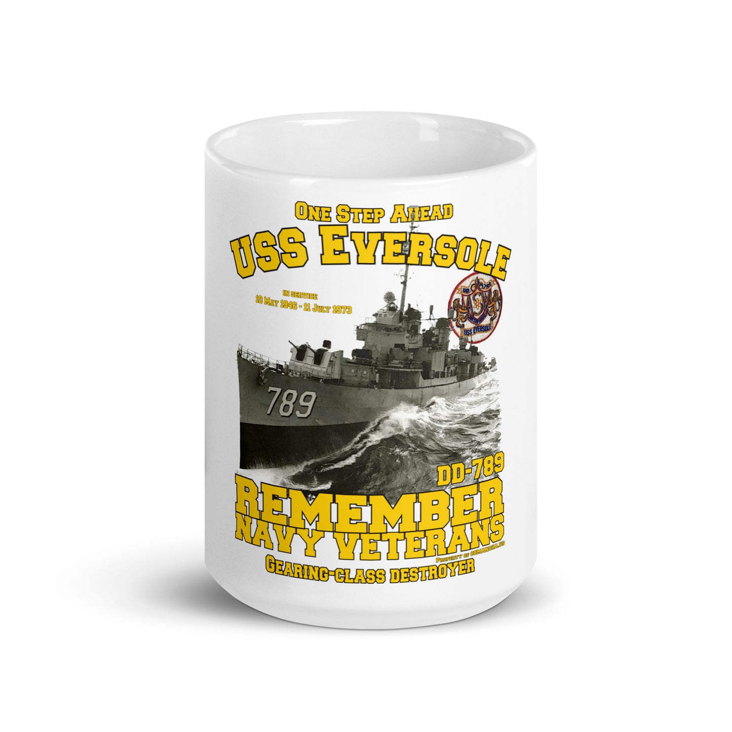 USS Eversole DD-789 Destroyer White glossy mug