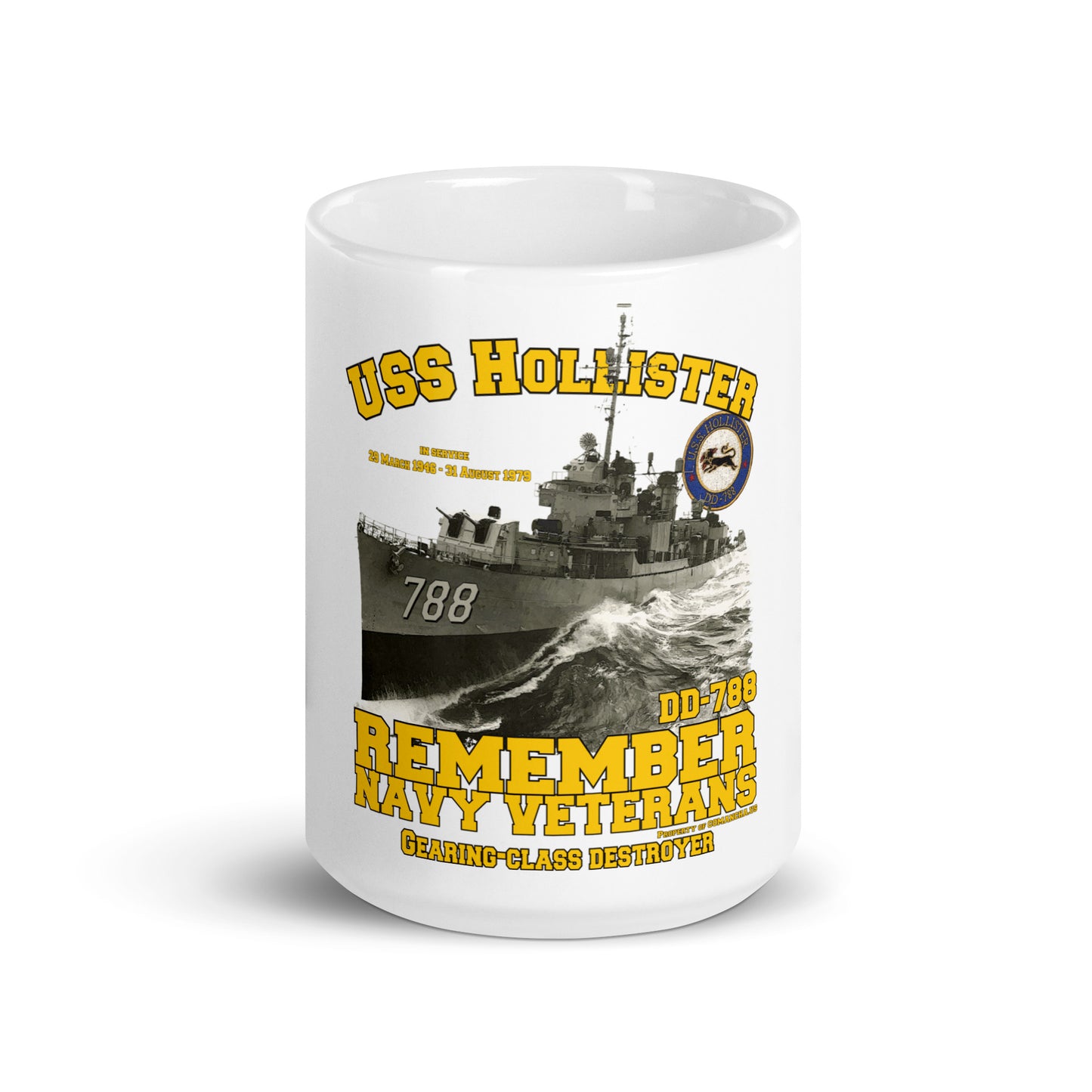 USS Hollister DD-788 Destroyer White glossy mug