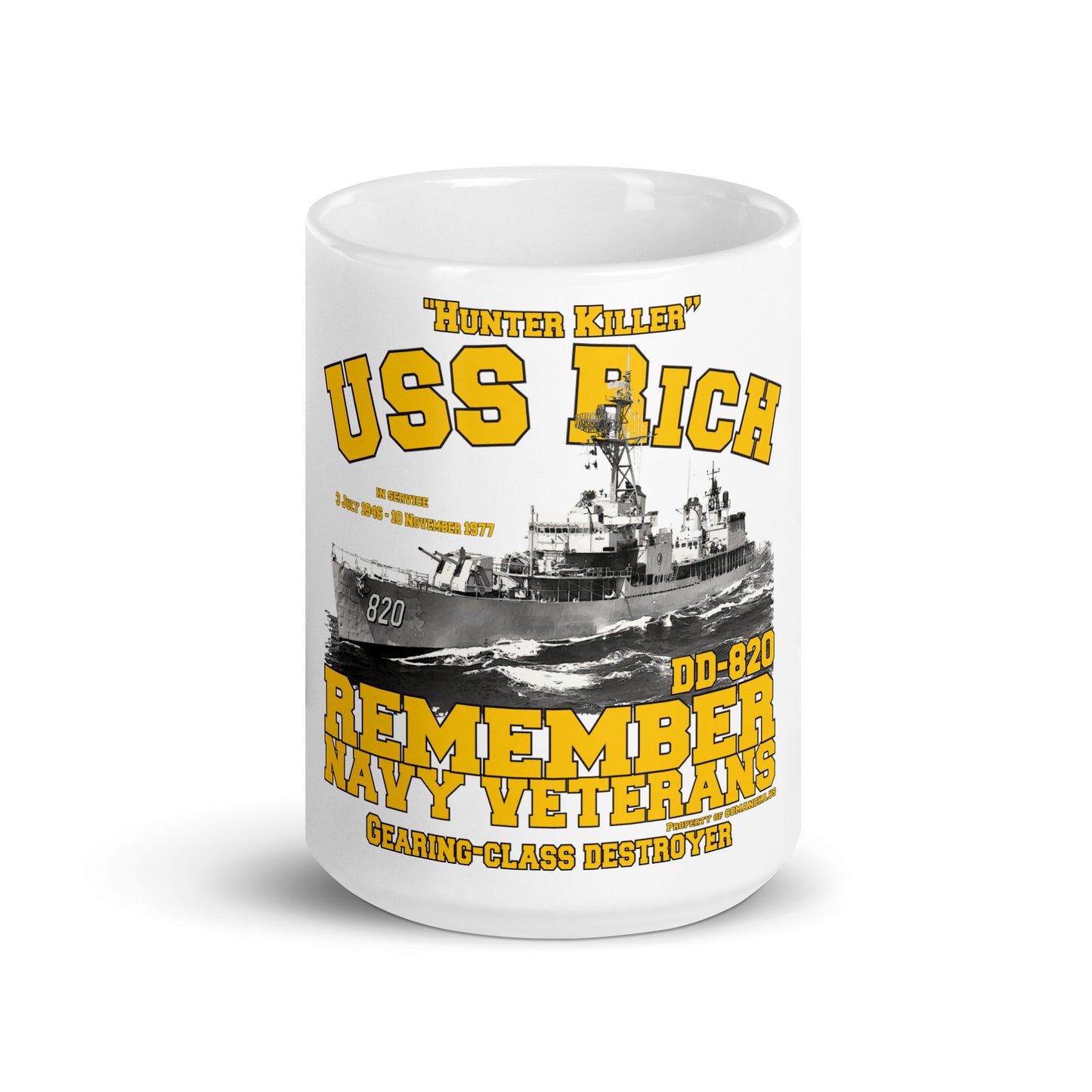 USS Rich DD-820 Destroyer White glossy mug