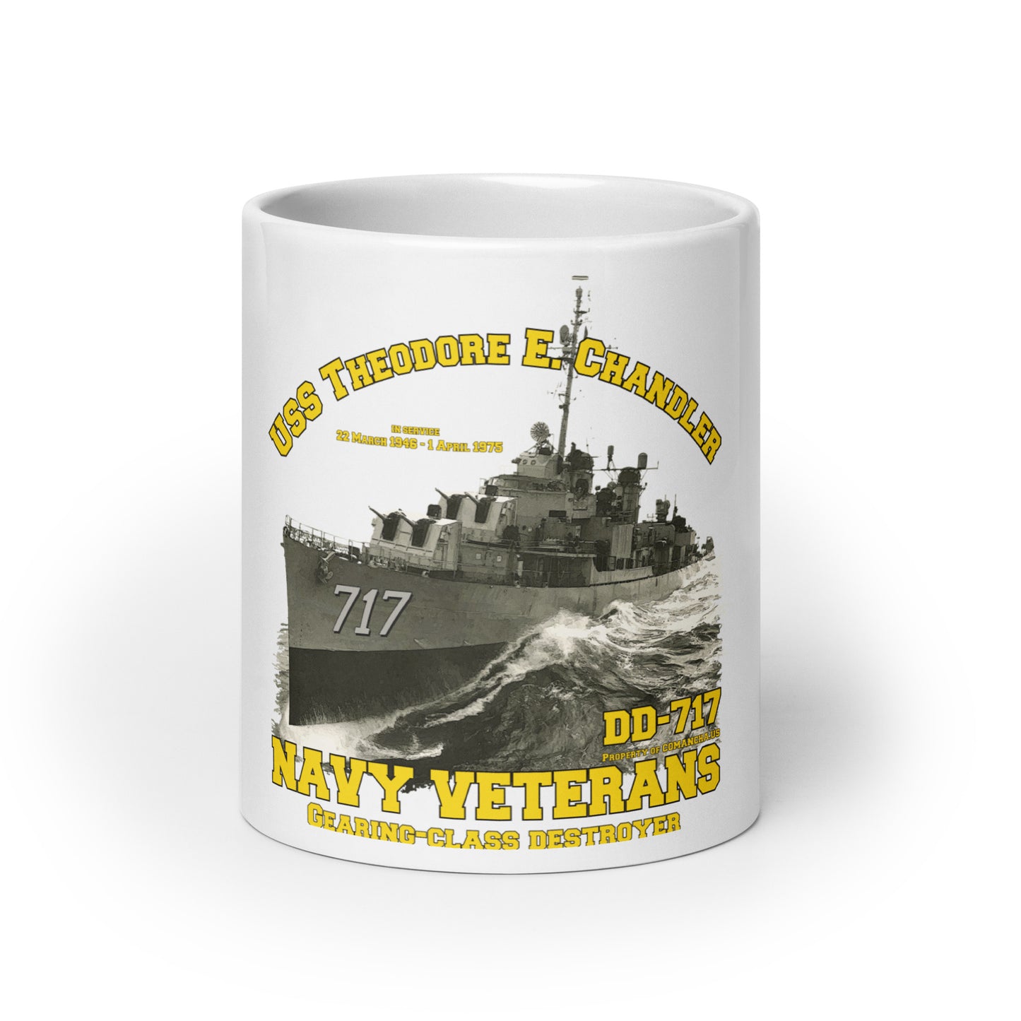 USS Theodore Chandler DD 717 destroyer  White glossy mug