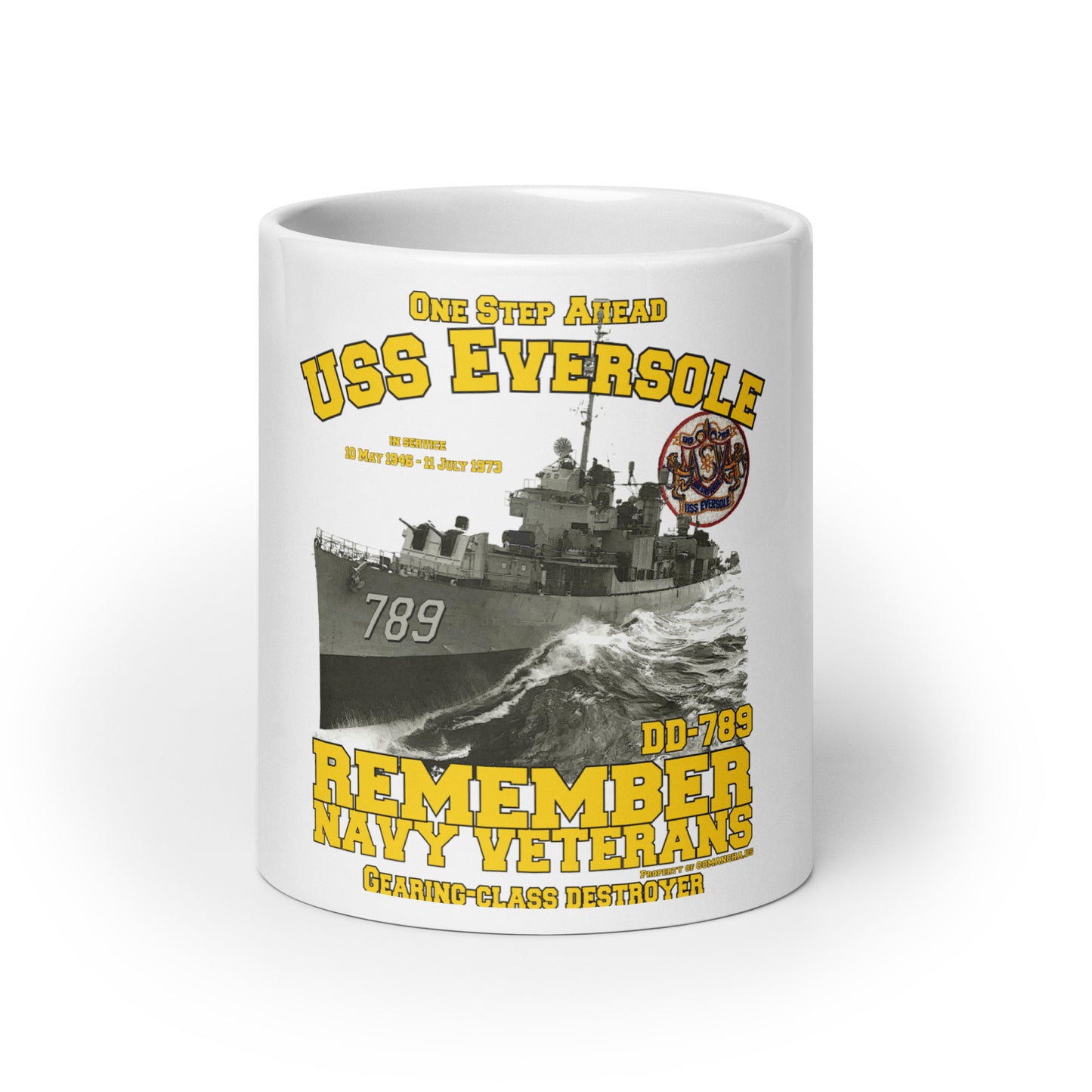 USS Eversole DD-789 Destroyer White glossy mug