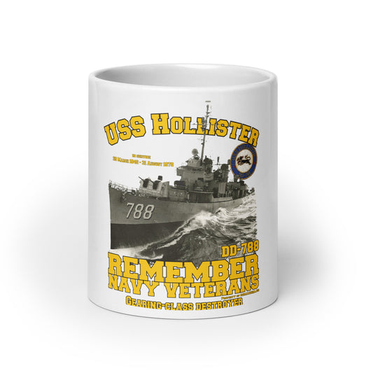 USS Hollister DD-788 Destroyer White glossy mug